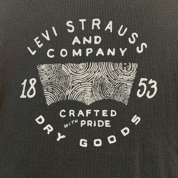 (Medium) Mens Levi's Black Waffle Knit T Shirt Logo Long Sleeve Graphic SpellOut - Picture 3 of 7